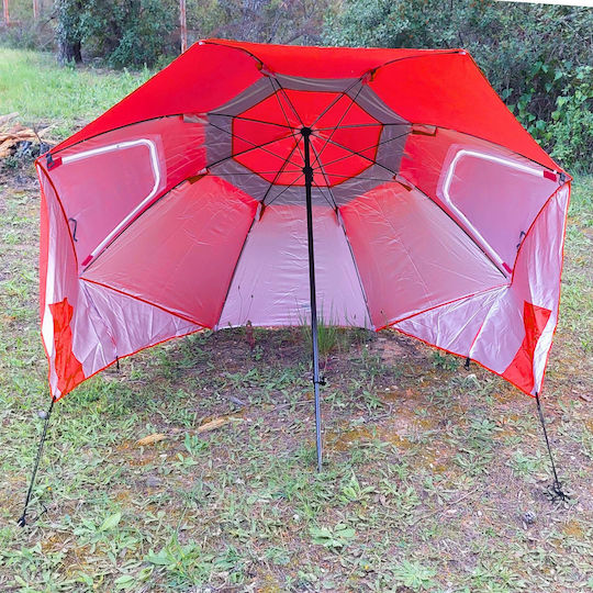 Folding Beach Umbrella Diameter 2.4m Red