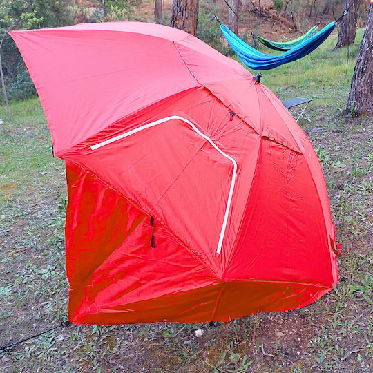 Folding Beach Umbrella Diameter 2.4m Red