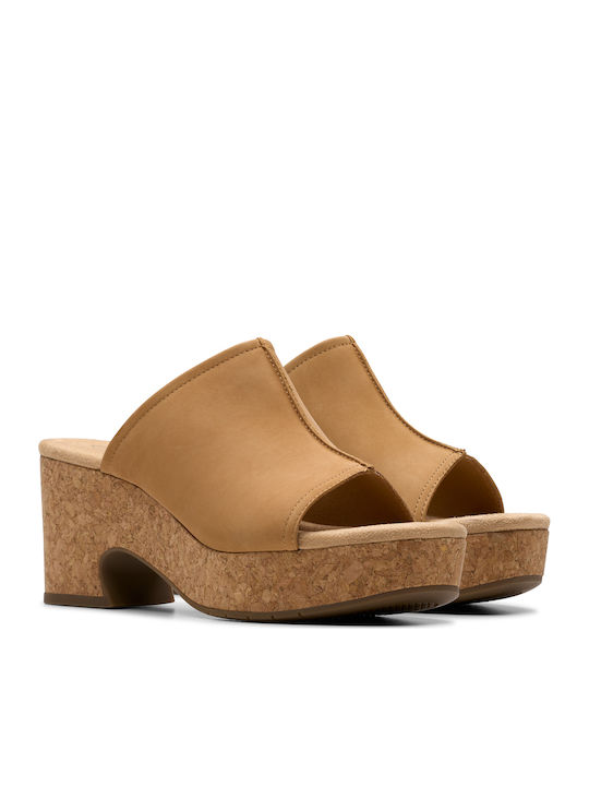 Tan Damen Pantoletten mit Absatz in Tabac Braun Farbe