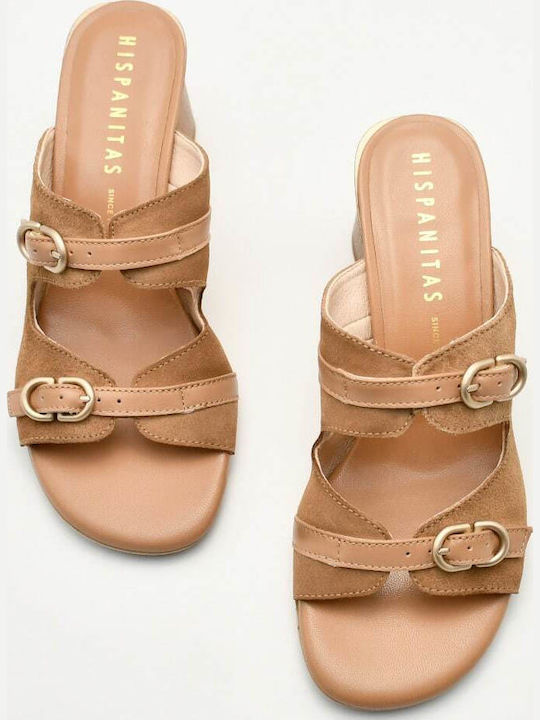 Suede Mules με Χοντρό Τακούνι σε Καφέ Χρώμα