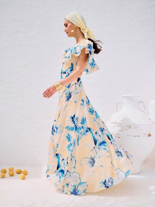 High Waist Maxi Skirt Floral Yellow Pastel