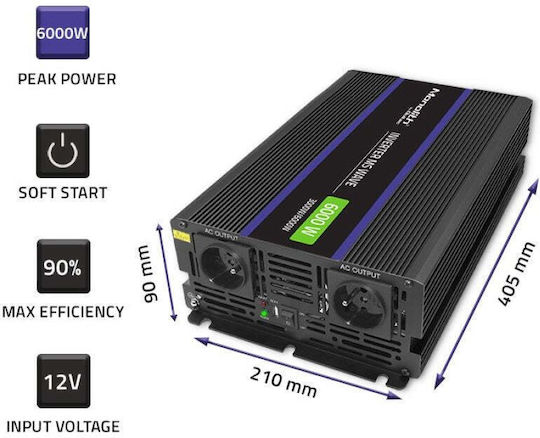 Qoltec Invertor Auto Modificat Sine Wave 6000W pentru Convertirea 12V DC în 230V AC