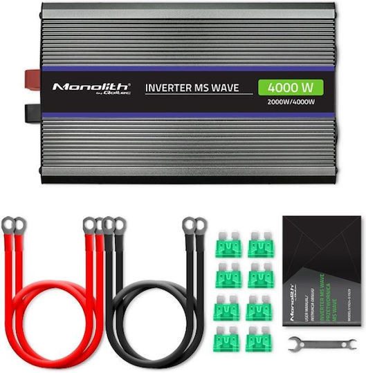 Qoltec Инвертор за кола Модифицирана синусоидална вълна 4000W за преобразуване на 12V DC в 230V AC