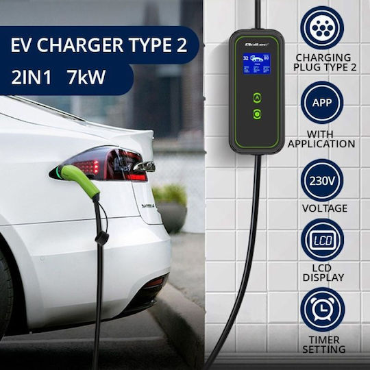 Qoltec Portable Three-Phase Electric Car Charging Station 7kW with Built-in Cable Type 2 (52477)