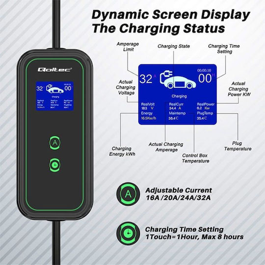 Qoltec Portable Three-Phase Electric Car Charging Station 7kW with Built-in Cable Type 2 (52477)