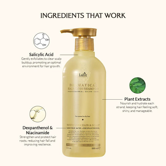 Lador Dermatical Shampoos gegen Haarausfall & Seborrhoische Dermatitis für Alle Haartypen 530ml