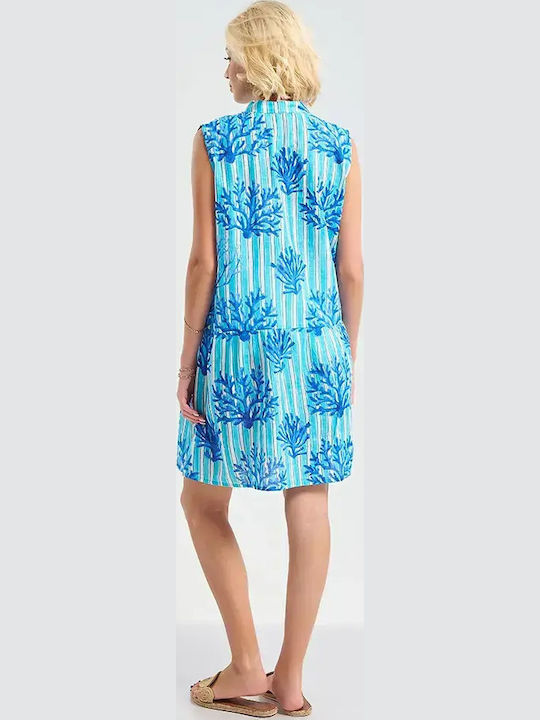 Ble Resort Collection Damen Kaftan Beachwear Weiß/Türkis