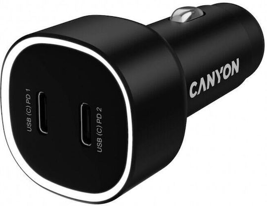 Canyon Auto-Ladegerät 60W Schnellladung mit Anschlüssen: 2xType-C Schwarz Farbe