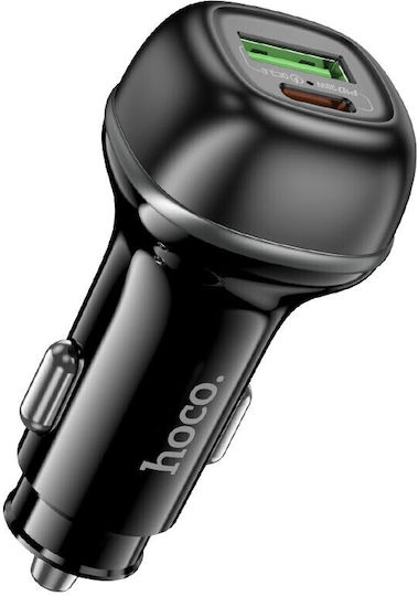Hoco Z58a Auto-Ladegerät 18W Schnellladung mit Anschlüssen: 1xUSB 1xType-C Schwarz Farbe