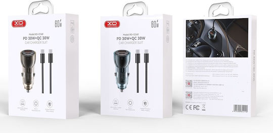 XO Cc60 Φορτιστής Αυτοκινήτου 30W Γρήγορης Φόρτισης με Θύρες: 1xUSB 1xType-C μαζί με Καλώδιο Type-C Καφέ Χρώμα
