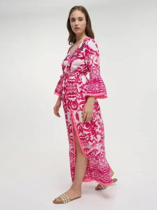 Sommer Maxi Hemdkleid Fuchsie
