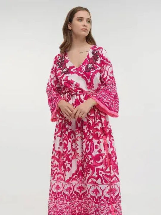 Sommer Maxi Hemdkleid Fuchsie