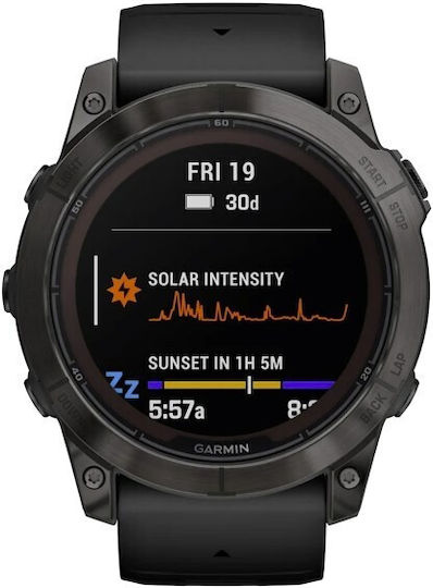 Garmin Fenix 7X Pro Sapphire Solar Edition Titan 51mm Wasserdicht Smartwatch mit Pulsmesser (Carbon Grey DLC Titanium with Black Band)