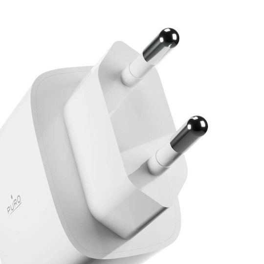 Puro Charger with USB-A Port and USB-C Port and Cable USB-C - USB-C 30W Whites