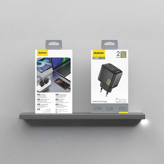 Dudao Charger Without Cable GaN with 2 USB-C Ports 45W Power Delivery Blacks (A28PEU)