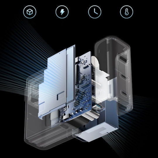 Cuktech Φορτιστής GaN με Θύρα USB-A και 2 Θύρες USB-C και Καλώδιο USB-C - USB-C 100W Λευκός (AD1003EU)