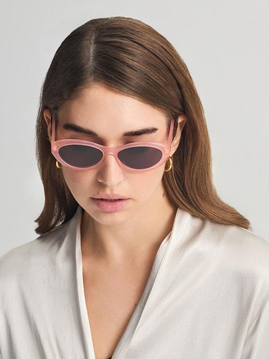 Faos Damentaschen Sonnenbrillen mit Rosa Horn umrandetem Rahmen und Transparenten Gläsern 475827