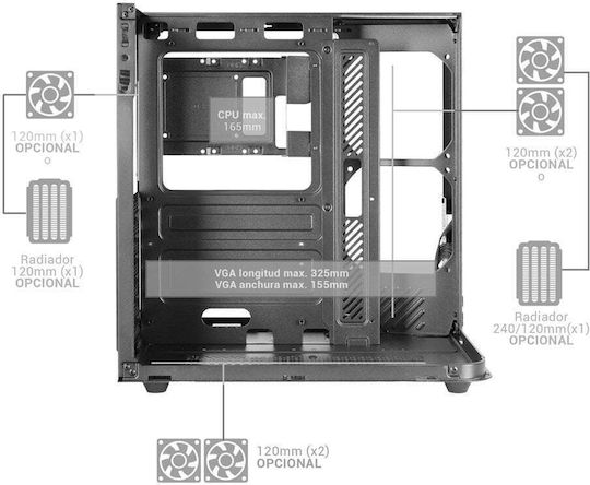 Mars Gaming MC-INFINIOLITE Gaming Midi Tower Κουτί Υπολογιστή με Πλαϊνό Παράθυρο Μαύρο