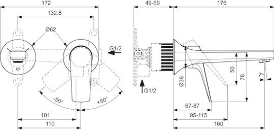 Ideal Standard Ldv Built-in Battery Mixer for Bathroom Sink Silver