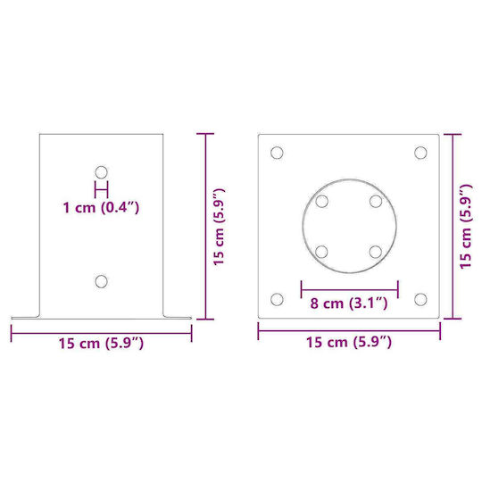 vidaXL Post Support for Garden Fence Made of Metal 15x15x15cm 4 Pieces Silver