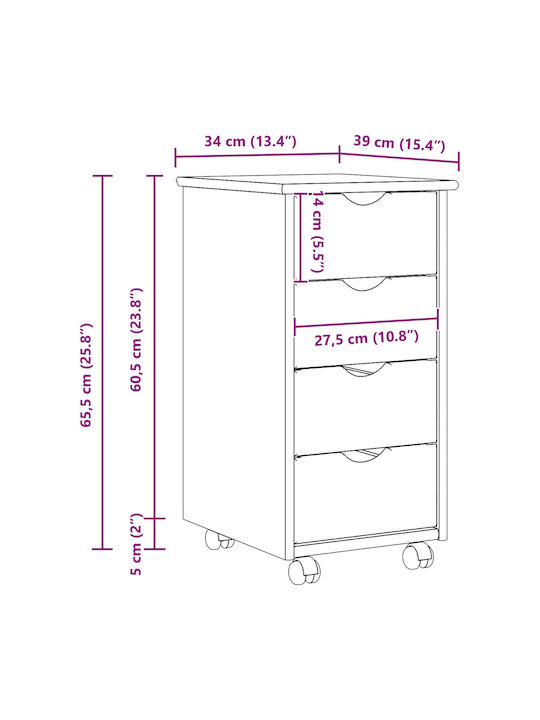 Office Drawer Made of Solid Wood Gray 34x39x65.5cm