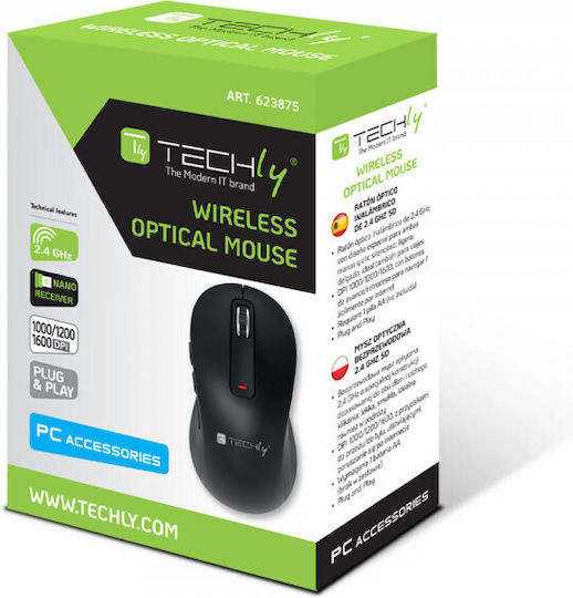Techly IM 200-WL-BK Ασύρματο Εργονομικό Ποντίκι Μαύρο