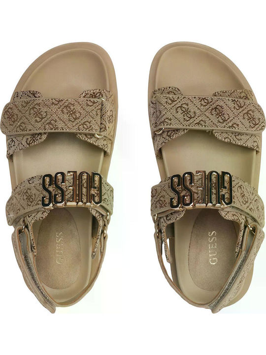 Women's Flat Sandals with Strap in Beige Color