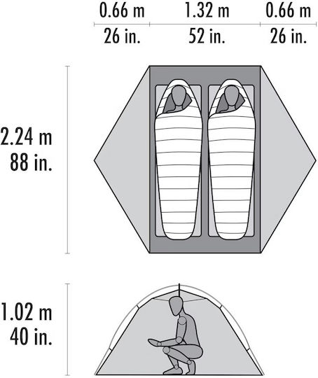 MSR Camping Tent Igloo Mountaineering Green with Double Cloth 4 Seasons for 2 People Waterproof 3000mm 224x264x102cm