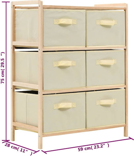 Storage Drawers from Wood & Fabric Natural / White M59xW28xH75cm