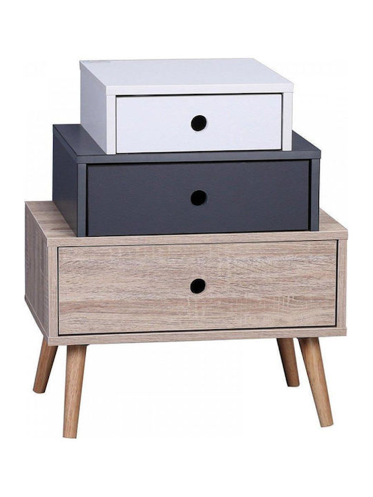 Drawers Storage Earth Wooden with 3 Drawers White / Grey L52xW36xH62cm