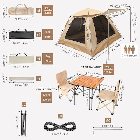 Belle Vous Cort de Camping Maro pentru 4 Anotimpuri pentru 4 Persoane 195x195x135cm