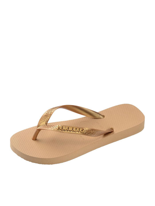 Top Logo Metallic Flip Flops in Gold Colour