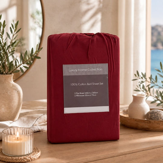 Oxford Home Σετ Υπέρδιπλο 4τμχ 240x260εκ. Μπορντό Σάπιο Μήλο