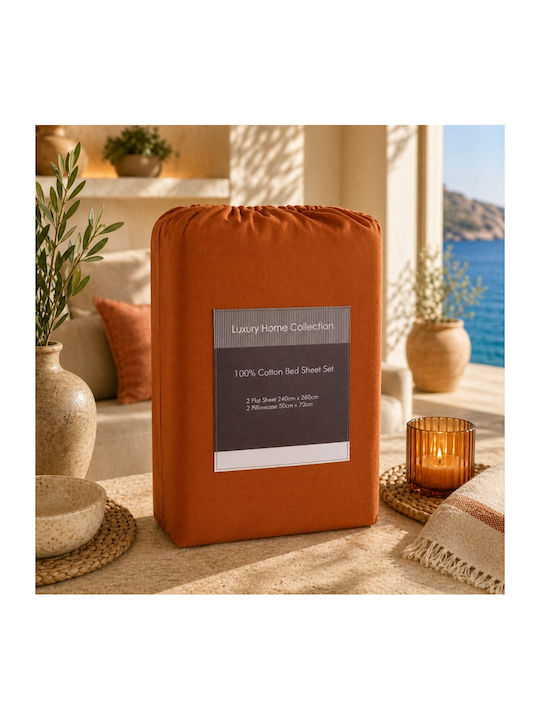 Oxford Home Set Bed Sheets Super-Double 240x260cm Terracotta Gray 4pcs
