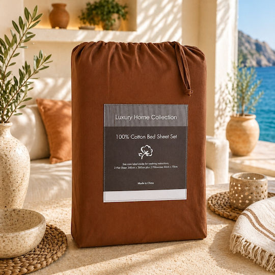 Oxford Home Σετ Υπέρδιπλο 4τμχ 240x260εκ. Καφέ Εκρού