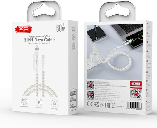 XO USB to Type-C / Lightning Cable 3A Λευκό 1m 16.005.0417