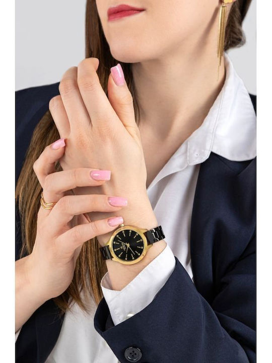 Giewont Womens Battery Watch With Black Metal Bracelet