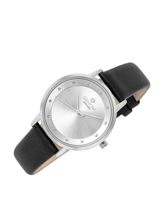 Giewont Ceas Dama 34mm Cu Baterie Cu Curea Din Piele Neagră