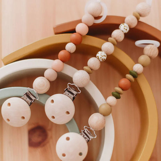 Kikadu Pacifier Clip with Wooden Polychrome Beads