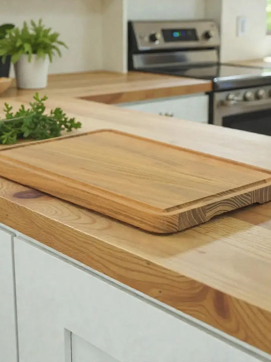 Ξύλινο Πλατώ Σερβιρίσματος Teak Με Αυλάκι 40x28 Εκ.