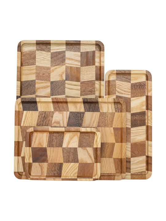 Ξύλινα Ορθογώνια Πιάτα End Grain Ακακίας & Rubberwood Με Τοίχωμα 38x24 Εκ.