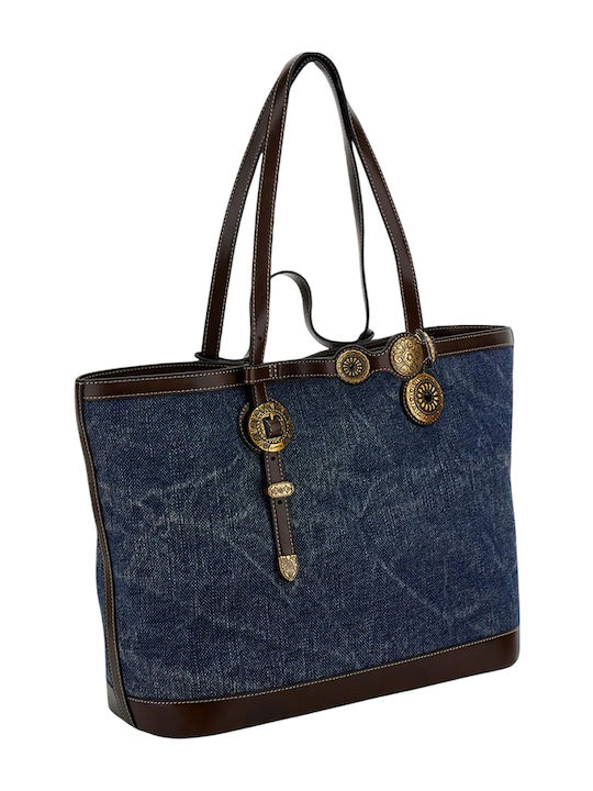 Fabric Women's Shoulder Shopper Bag Light Blue