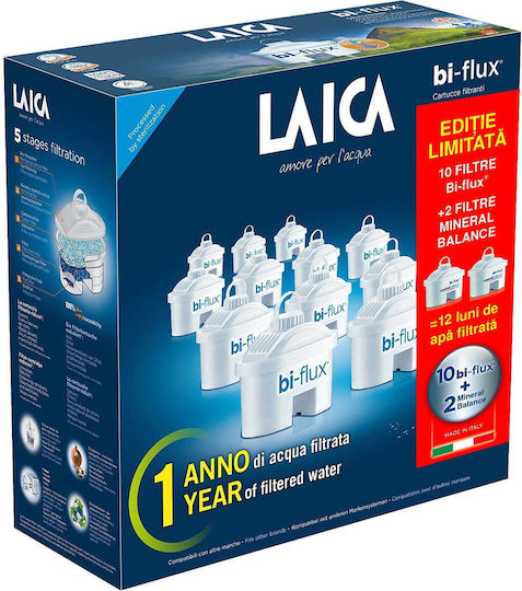 Laica Water Filter Cartridge for Jug from Activated Carbon Bi-flux 5 μm 12 Pieces