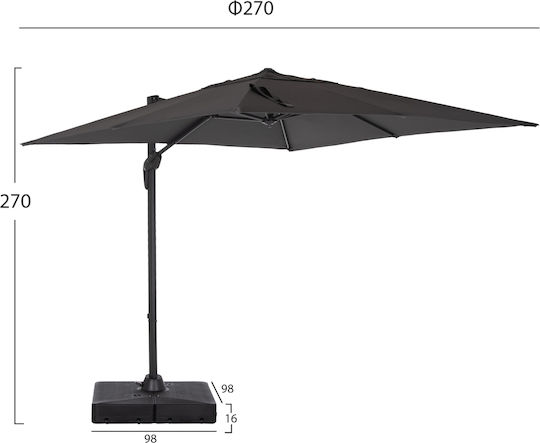 Professional Aluminum Floor Parasol Javante with Base 2.7x2.7m