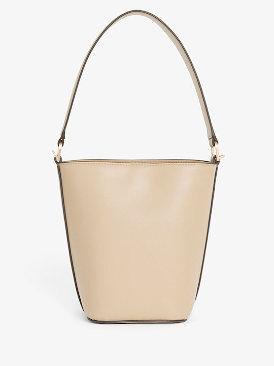 Damen Schultertasche Aus Leder Beigefarben