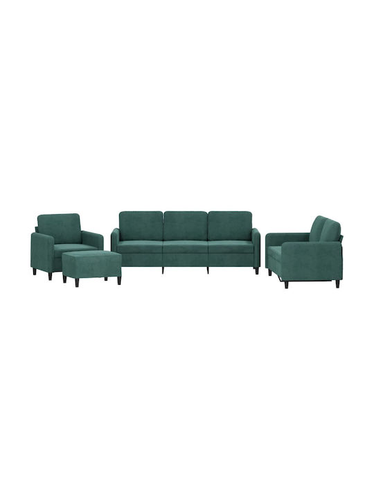 Living Room Furniture Set 3-Seater & 2-Seater & Armchair & Stool Green