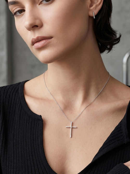 Women's White Gold 9K Cross with Chain