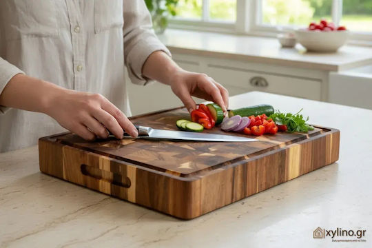 Ξύλινη Επιφάνεια Κοπής Ακακία Καρυδιά Rubberwood 60x40x4 Εκ