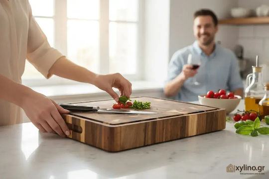 Ξύλινη Επιφάνεια Κοπής Ακακία Καρυδιά Rubberwood 60x40x4 Εκ