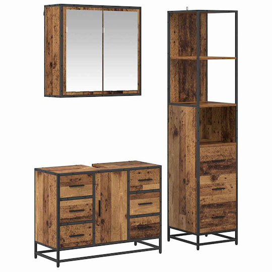 vidaXL Vanity Unit Without Sink With Mirror & Column M80xD33xH60cm Old Wood